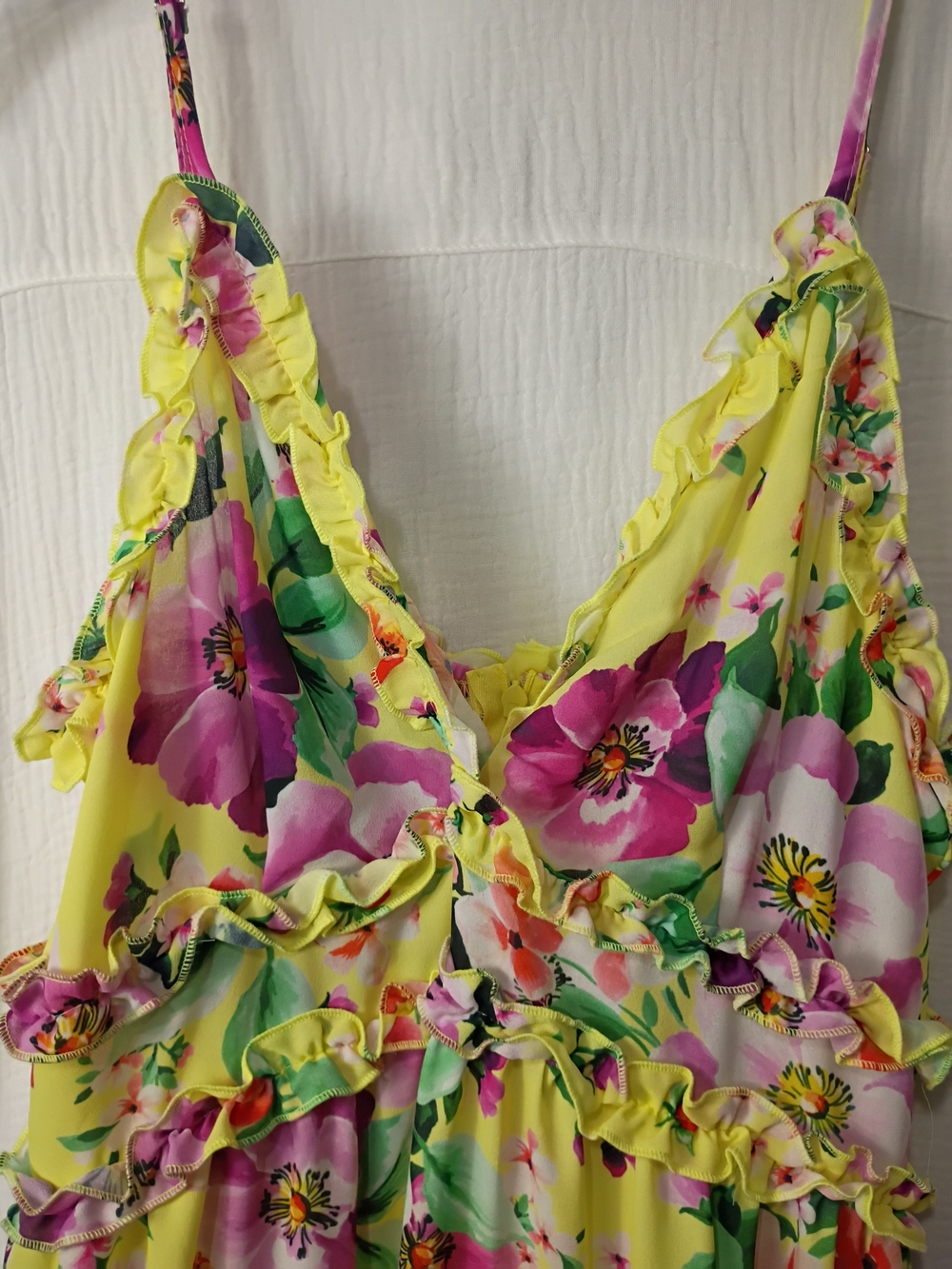 Haute Monde Yellow Floral Ruffle Mini Dress - SIZE Large NWT - Picture 4 of 10